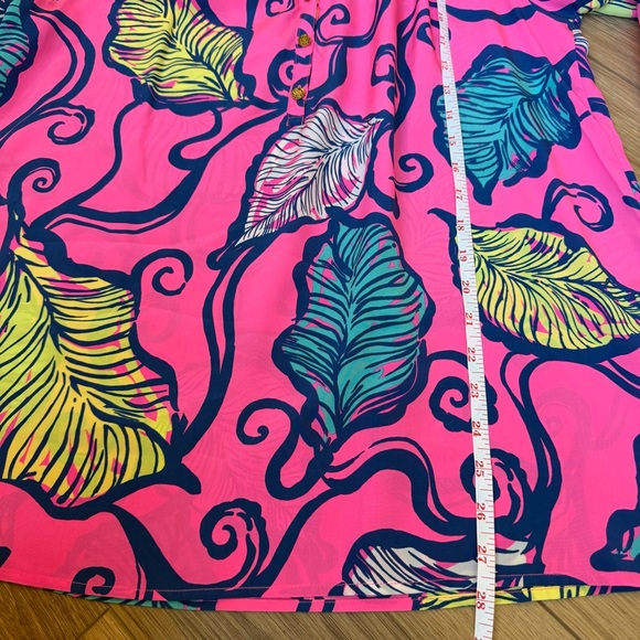 Lilly Pulitzer Elsa Top Leaves In The Breeze Pink Silk Blouse Tunic Size L - Picture 6 of 7